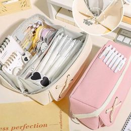 Makeup Cosmetic Pouch Large Capacity Pencil Case Multi-layer Pen Holder 3 Compartments Portable Office School Supplies