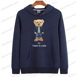 Men's Hoodies Sweatshirts 100% Cotton Plus Velvet Literary Bear Women's Pullover Men's Hoodie Winter Round Neck Loose Sweatshirt Super Dalian Hoodie Women T240118