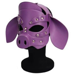 Funny Animal Cosplay Leather Full Face Hood Head Mask Open Eyes Pirate Headgear for Bdsm Bondage Erotic Couple Flirting Toys 240118