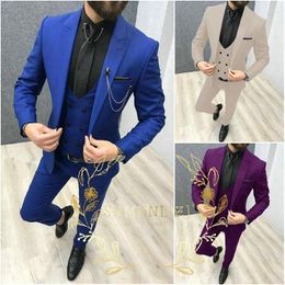 Men's Suits Royal Blue Men Suit 3 Pieces Fashion Slim Fit Blazer Vest Pants Set Formal Business Wedding Tuxedos For Casual Clothing