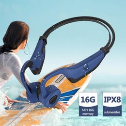 Headphones True Bone Conduction Headphones IPX8 Waterproof Swimming Earphones Diving High Quality Sports Wireless Bluetooth 16GB Headset