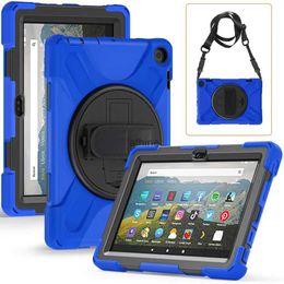 Tablet PC Cases Bags Case for Kindle Fire 7 2022 Fire HD 8 2022 3-Layer Protect Tablet Cover Hand/Sholulder Strap PC+Silicon Heavy Duty Funda YQ240118