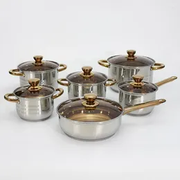 Cookware Sets Thickened Stainless Steel Pot Set Gas Stove Uses Gold-plated European Style 12piece With Glass Cover Without Coating