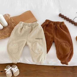 Trousers Baby Corduroy Winter Infant Toddler Casual Pants Plus Velvet Thick Boy Girl Fashion Patch Warm ldren Clothes H240508