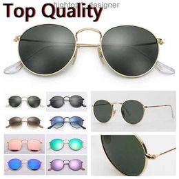 wholesale designer sunglasses women flash sun glasses mens sunglsses round metal 50mm real UV400 protection rainess ban raybanliness glass lenses 23