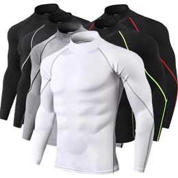 Men Bodybuilding Sport T-shirt Quick Dry Running Shirt Long Sleeve Compression Top Gym T Shirt Men Fitness Tight Rashgard 240117