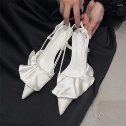 Dress Shoes Ankle Buckle High Heels Pleated Decoration Women Sandals One Strap Summer Sexy Pointed Pumps Elegant Wedding Stilettos