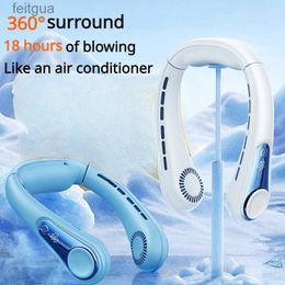 Electric Fans New Electric Fan Portable Neck Fan 4000mAh Rechargeable 4-Speed Wind Mute LED Real-Time Digital Display Upper and Lower Cold Air YQ240118