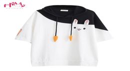 Japanese Harajuku Female Lovely Pink Rabbit T Shirts 2019 Cute Carrot Short Sleeve Anime Bunny Tee Tops Mori Girl Kawaii Tshirt Y6514019
