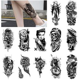 Set Tattoo Sticker Black Astronaut Figure Compass Element Water Transfer Printing Simulation