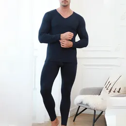 Men's Thermal Underwear Men Winter Warm Long Johns Suit V-neck Seamless Tops Pant Bottoming Elastic Thermals Thermo Clothes