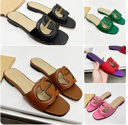 2024 high quality designer sandals womens slides Interlocking Cut-out Shoes Lady Flip Flops Slip On luxury slippers G famous flats shoes platform genuine leather