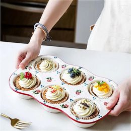 Baking Moulds Six Grids Original Ceramic Tools Bakery Donut Souffle Cake Bowl Pan Home Egg Tart Mould Kitchen Dessert Accessories