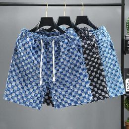 Summer Trendy Chessboard Checker Couple Shorts Unisex Loose Straight Barrel Washable Capris