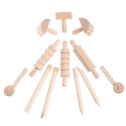 12pcsset Children DIY Plasticine Modeling Clay Plastic Auxiliary Wooden Tool Plasticene Assist Kit Kids Gift 240117