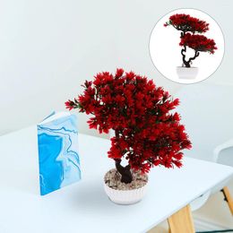 Decorative Flowers Welcome Pine Flower Potted Plant Simulation Bonsai Ornament Decor Artificial Fake Simulated Lifelike Faux Plants Indoor