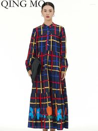 Casual Dresses QING MO 2024 Autumn Winter Loose Plaid Cake Dress Oversized Women's Black Lattice Personalised Trendy Girl ZY294A