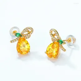 Stud Earrings Natural Citrine Earring S925 Sterling Silver 10k Gold Plated Zircon Yellow Crystal Waterdrop Women Gemstone Jewellery