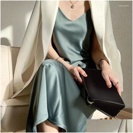 Basic & Casual Dresses Casual Dresses Womens Silk V-Neck Long Satin Suspended Dress Summer Black Y Evening Pajama Drop Delivery Appar Dhtql