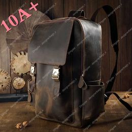 10A+ High quality bag Skin Cowhide Large Backpack Leisure for Luggage Men Mailman and Tourism Women Capacity Crazy Horse Bag Trend