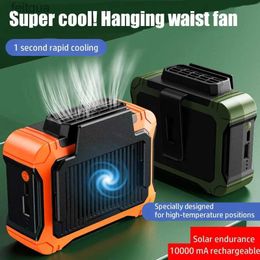 Electric Fans MI Fan Portable Waist Clip Fans 10000Mah Hanging neck small fan With Solar USB Charging Fan 3 Speeds For Outdoor Works mini fans YQ240118