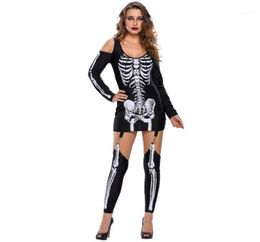 Offshoulder Skeleton Costume Women 2021 Stylish Girl Punk Xrayed Halloween A89025 Cosplay Womens Costumes Carnival Party Dress6015915