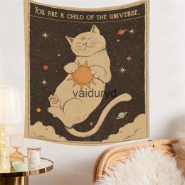 Tapestries 95X73cm Bohemian Sun Moon Cat Tarot Tapestry Wall Hanging Cloth Home Decor Kids Bedroom Cute Animal Carpetvaiduryd