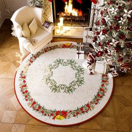 Christmas Elk Round Carpet Tree Festive Atmosphere Red Large Area Carpets Bedroom Living Room Decoration Non Slip rug 240117