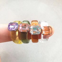 Cluster Rings UJBOX US Size 6 Multicolor Stone Acrylic Resin Ring For Women Girls Hip-hop Personality Jewellery Accessories Wholesale Bulk