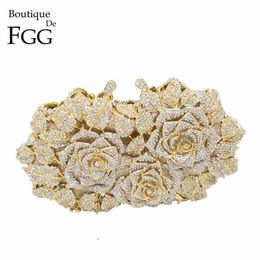 Boutique De FGG Elegant Floral Crystal Clutch Ladies Evening Bag Wedding Bride Bridesmaid Clutch Party Dinner Rhinestone Bag 240117