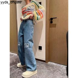 Lowes 2023 Spring/Summer New Small Fashion Brand Classic Printed Casual Loose Fit Jeans Straight Leg Pants for Men and Women K7I5
