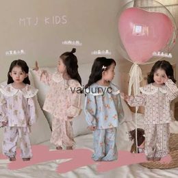 Pajamas 2024 Spring New ldren Home Clothes Set Baby Boys Girls Long Sleeve Cute Animal Print Tops + Pants 2pcs Suit Toddler Outfits H240508