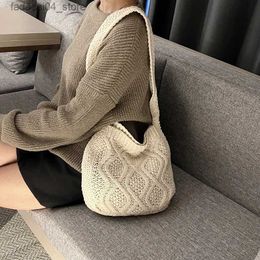 Shopping Bags Knitted Bags For Women Vintage Shoulder Crossbody Bag Shopping Eco Bag Korean Messenger Bag Y2K Handbags Soft Crochet Bag Trend Q240118
