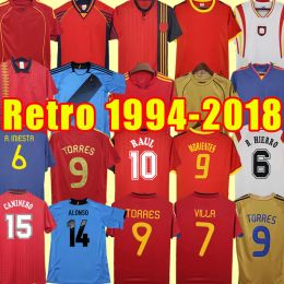 Camiseta De Futbol Spain Retro Soccer Jerseys Espana 1994 1996 2002 2008 2010 2012 Football Shirt Vintage DAVID VILLA HIERRO TORRES FABREGAS Espagne 94 96 02 08