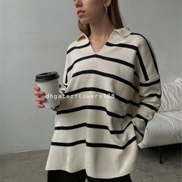 Women's Sweaters European And American Loose Striped V-Neck Sweater TD047 Lady Sweater