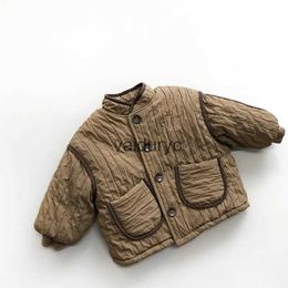 Jackets 2023 Winter New ldren Long Sleeve Padded Jacket Plus Velvet Thick Kids Boys Warm Coat Vintage Girls Casual Clothes H240508