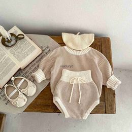 Clothing Sets 2023 Winter New Baby Long Sleeve Clothes Set Infant Girl Knit Sweater + Shorts 2pcs Suit Kids Boys Knitwear Toddler Outfits H240508