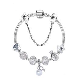 Charm Bracelets New Charm Bracelet White Crystal Pearl Pendant Bowknot European Beads Bangle Fits Bracelets Necklace Drop Delivery Je Dhxxn