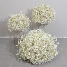 Decorative Flowers 50/60/70/80cm White Baby Breath Rose Artificial Flower Ball Wedding Table Centerpiece Deco Gypsophila Floral Event Party