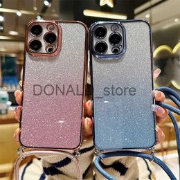 Cell Phone Cases Crossbody Lanyard Glitter Phone Case For iPhone 15 14 Plus 11 13 12 Mini Pro Max Silicone Soft TPU Plating Shockproof Back Cover J240118