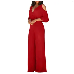 Women's Pants Women Summer Jumpsuit 2024 Short Sleeve Elegant Jumpsuits Long Wide Leg High Waist Casual Bodysuit Fashion Overalls Loose