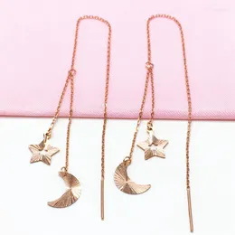 Dangle Earrings Ideas 585 Purple Gold Glossy Exquisite Moon Chain Earings Plated 14K Rose Star For Women Jewellery Gift
