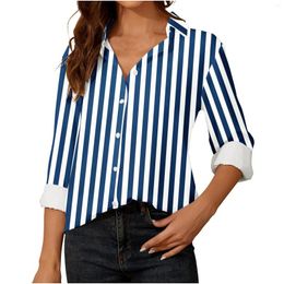 Women's Blouses Long Sleeve Shirts Lady Lapel Striped Printed Blouse Elegant Top XXL Office Wear For Women Professional Button Up Shirt