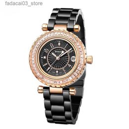 Other Watches BERNY Quartz Women Wrist Black Ceramics Ladies Ceramics Bands with 48 zircon Inlaid Waterproof High Accuracy es Q240118