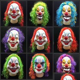 Party Masks Scary Clown Mask Adt Halloween Evil Killer Fancy Dress Horror Jolly Latex Hair Fl Face Costume Cosplay Accessory Drop De Dhczg