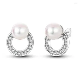 Stud Earrings Minimalist S925. Sterling Silver Gentle French Pearl Circle Women's Workplace Jewelry Accessories Friendship Gift
