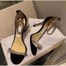 JC Jimmynessity Choo Brands Pumps Meira Crystal-embellished Sandals Summer Shoes Women White Silver Stiletto Heel Evening Dress EU35-43