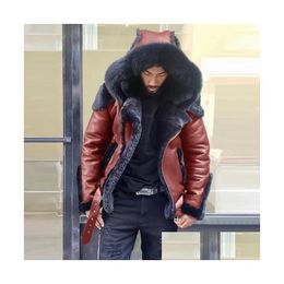 Men'S Fur & Faux Fur Mens Fur Faux Wepbel Leather Jackets Motorcycle Plus Size Coat Hooded Zipper Pockets Male Vintage Pu Coats Outerw Dhypw