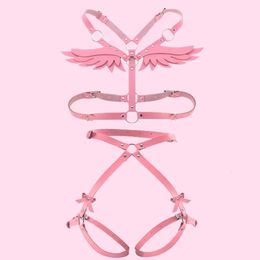 Angel Wings Harness Women Set Pink PU Leather Garter Belt Gothic Suspender Body Bondage Waist Thigh Strap Sexy Lingerie Cage 240117