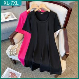 Party Dresses 2024 Summer Plus Size Dress For Women Large Short Sleeve Slim Black Red Elegant Mini 3XL 4XL 5XL 6XL 7XL